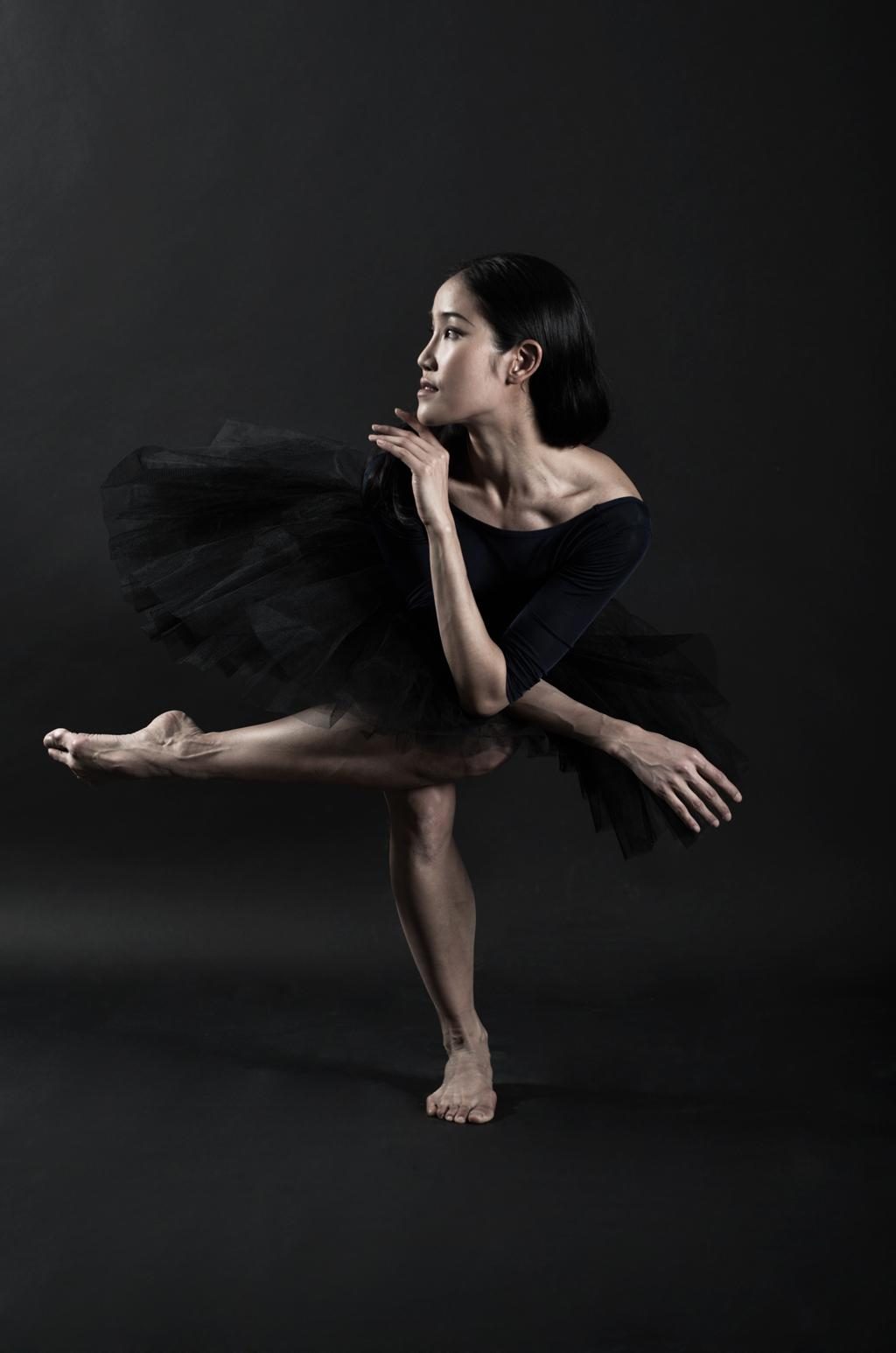 Pornpim Karchai in a black tutu, studio portrait